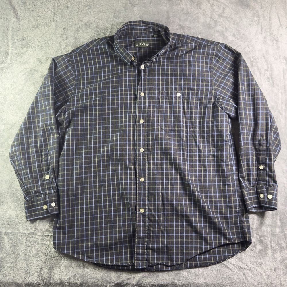 Orvis Navy Blue Plaid Button-Down Shirt